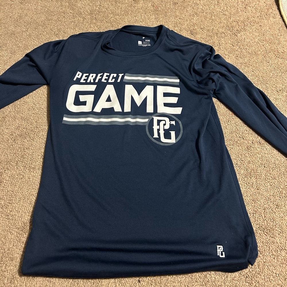 Perfect Game Navy Blue Long Sleeve Shirt Mens Size Small